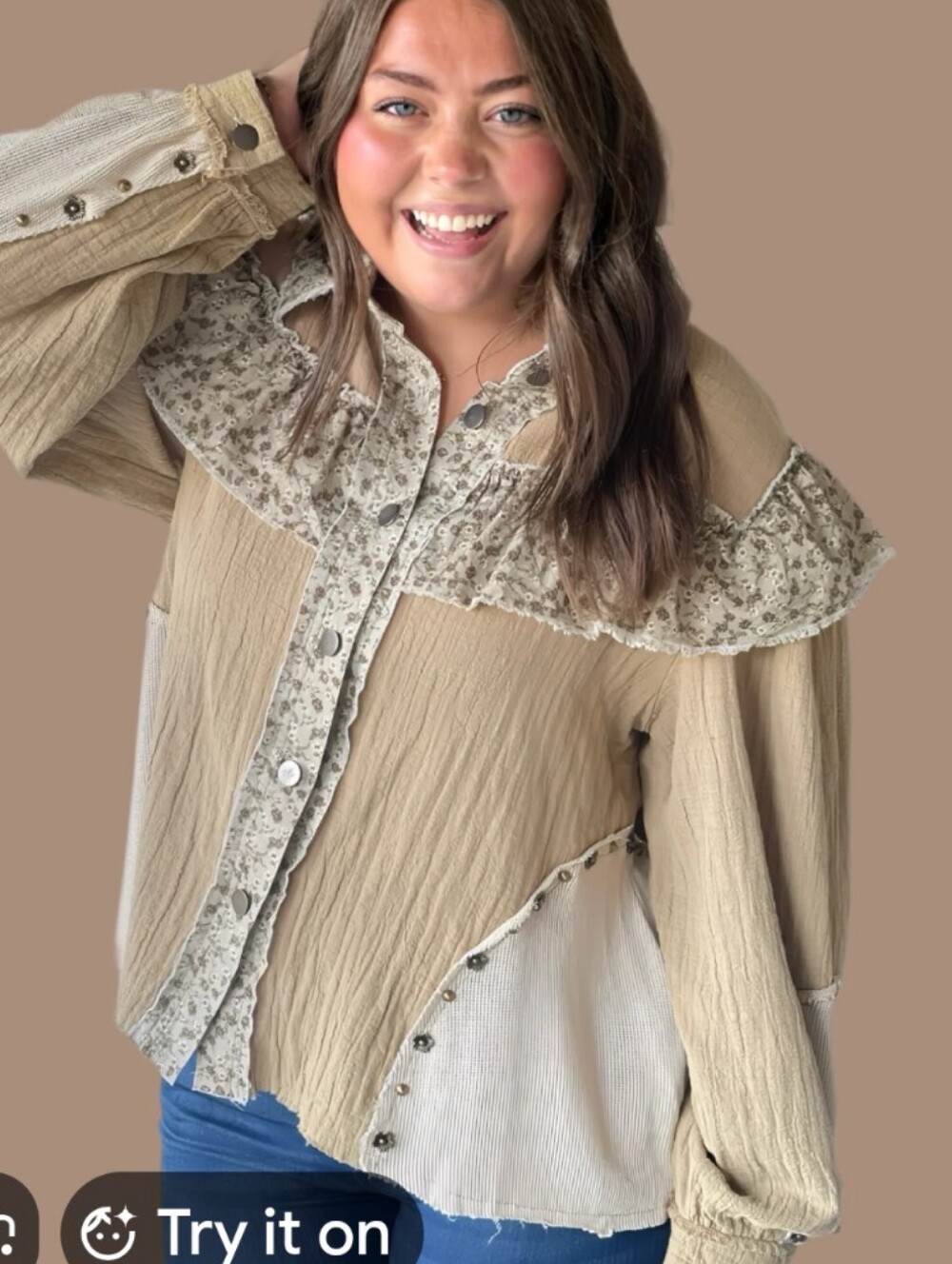POL Cream Patchwork Boho Jean Jacket - Picture 3 of 11
